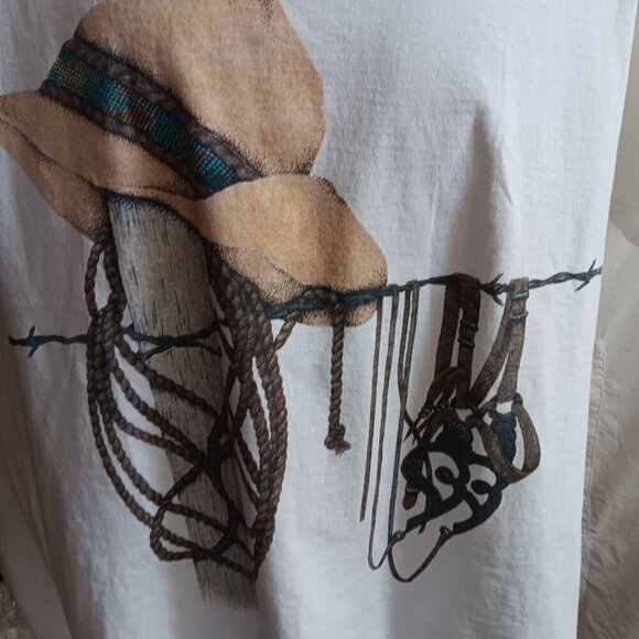 Vintage Mens T-shirt 2XL Single Stitch Cowboy Hat Rodeo AOP Anvil USA 1990's XXL - Picture 2 of 7